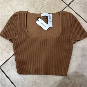 Aritzia Babaton Brown Ribbed Sculpt Knit Squareneck Crop Top Size Small